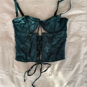 Urban Outfitters Green Corset with Lace-Up Detail